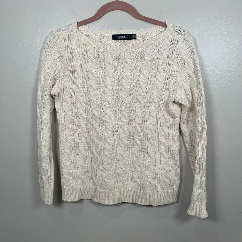 Lauren Ralph Lauren Black Label Cable-Knit Sweater Cream Ivory Women’s Medium